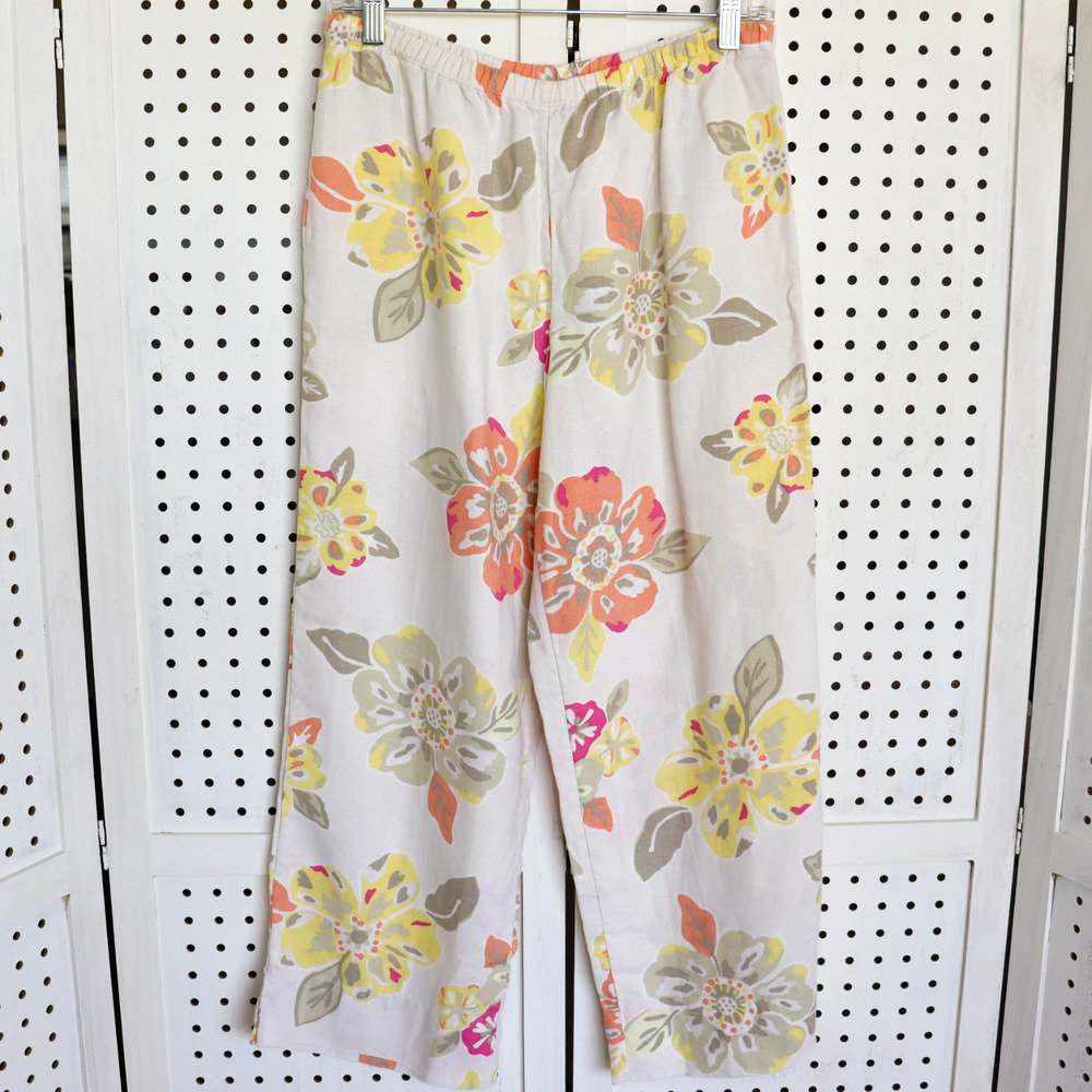 J. Jill Floral‎ Cropped Wide Leg 100% Linen Pants Womens SIZE XS